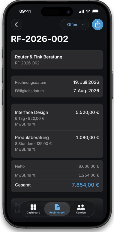 Fertige Rechnung auf dem iPhone zum Teilen
